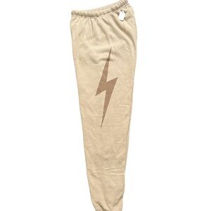 Aviator Nation Beige Joggers with Brown Lightning Bolt